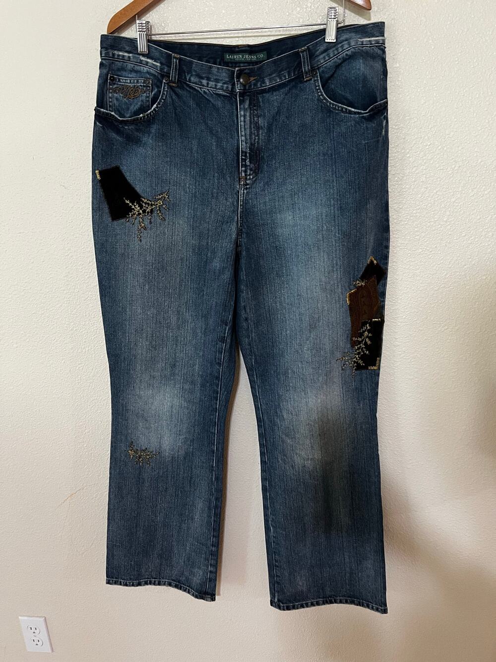 Lauren Jeans Co Ralph Lauren VINTAGE patchwork straight leg mid rise WOMENS 16W